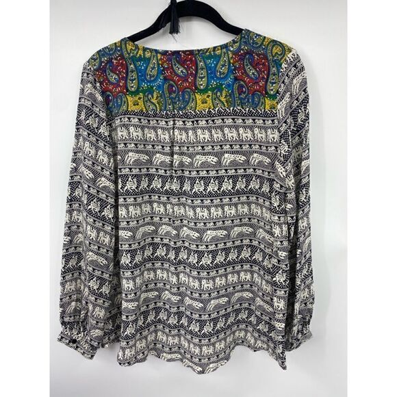 Tolani Silk Boho Tribal Paisley V-neck Blouse - Picture 5 of 5